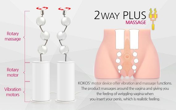 Мастурбатор-полуторс Kokos Cherry 2WayPlus с вибрацией и массажем, два входа: вагина и попка | Зображення 6
