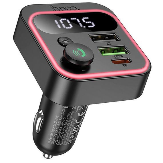 АЗУ FM модулятор Hoco E85 Tiger PD20W+QC3.0 (2USB-A/1C) Black