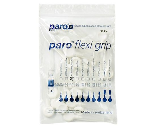 Міжзубні щітки paro® FLEXI-GRIP, xxxx-тонкі, білі, циліндричні (Ø щітки 1.7 мм, ДОО* 0.7 мм), 1уп. х 30 шт. | Зображення 1