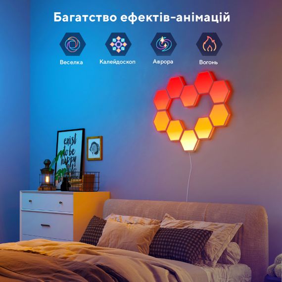 Набір настінних світильників Govee  H6061 Glide Hexa Light Panels 10шт RGB Білий (B6061301) | Зображення 6