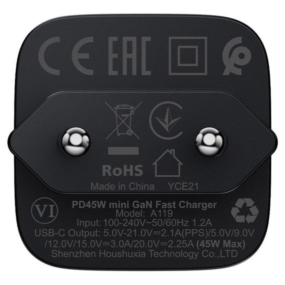 СЗУ Acefast A119 PD45W GaN (1USB-C) Black | Зображення 3