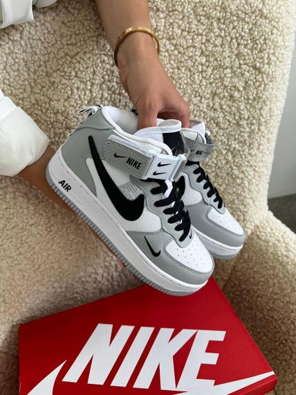 Женские кроссовки N-ike Air Force Mid Utility White Gray | Зображення 6
