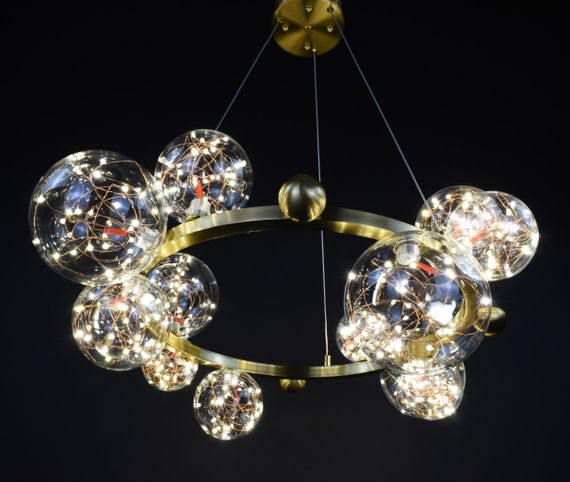 Люстра світлодіодна підвісна LED світильник для квартири на стелю лед 27305 Латунь 40-130х78х78 см. | Зображення 3