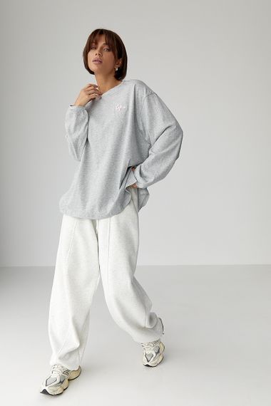 Лонг вільного фасону з написом - сірий цвет, ONE SIZE (є розміри) | Зображення 2