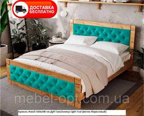 Ліжко двоспальне Natali 160x200 см Дуб Тахо/велюр Light Teal (м'ятно бірюзовий) вибір кольору оббивки