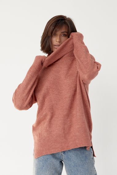 Женский свитер oversize с разрезами по бокам - коралловый цвет, L (есть размеры) | Зображення 7
