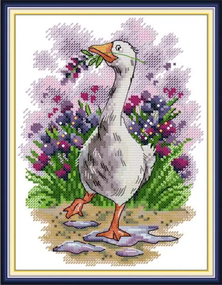 Набір для вишивання за нанесеною на канву схемою "Summer Lavender Goose". AIDA 14CT printed 19*26 см