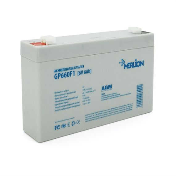 Аккумуляторная батарея MERLION AGM GP660F1 6V 6A h (150x35x90 (100) White Q10