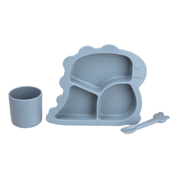 Дитячий набір силіконового посуду чашка/тарілка з трьома секціями/ложка Синій HP34545BL