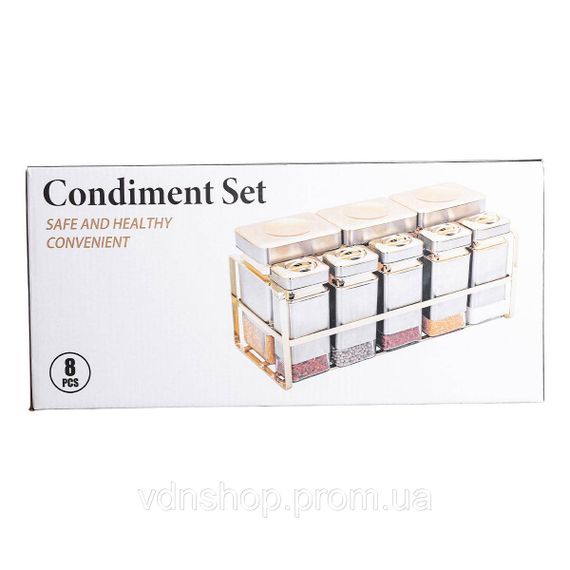 Набор для приправ и специй на подставке 8 штук с крышками Серый HP-1366 | Зображення 6