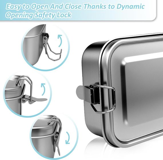 Ланч-бокс з нержавіючої сталі 1400 мл герметичний, з 2 знімними перегородками відділеннями, лоток судок контейнер для роботи школи | Зображення 4