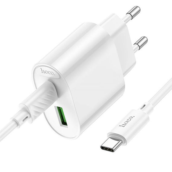 СЗУ Hoco C109A Fighter PD20W+QC3.0 (1USB-A/1C) + кабель Type-C to Type-C White | Зображення 2