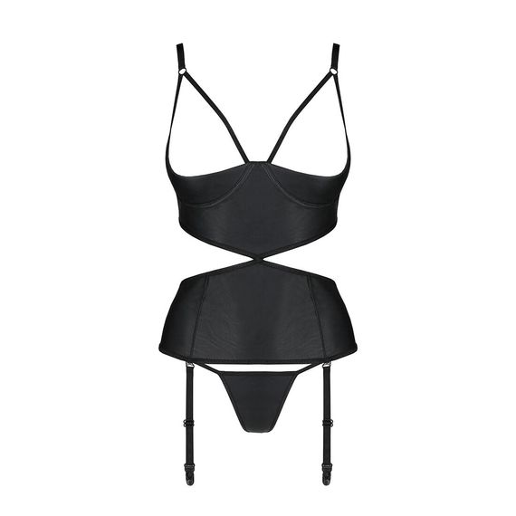 Корсет з відкритими грудьми Passion JANNIES CORSET S/M black, стрінги в наборі | Зображення 2