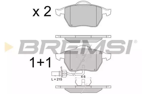 Колодки передні гальмівні Passat B5/Audi A4/A6 00-05 (з датчиком), Bremsi (BP2816) | Зображення 2
