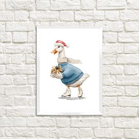 Постер в рамке Гусь на коньках с подарком 21x30 см (A4)