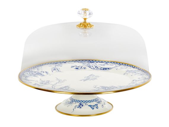 Сервірувальна страва Peonies are blue на ніжці 30см з кришкою