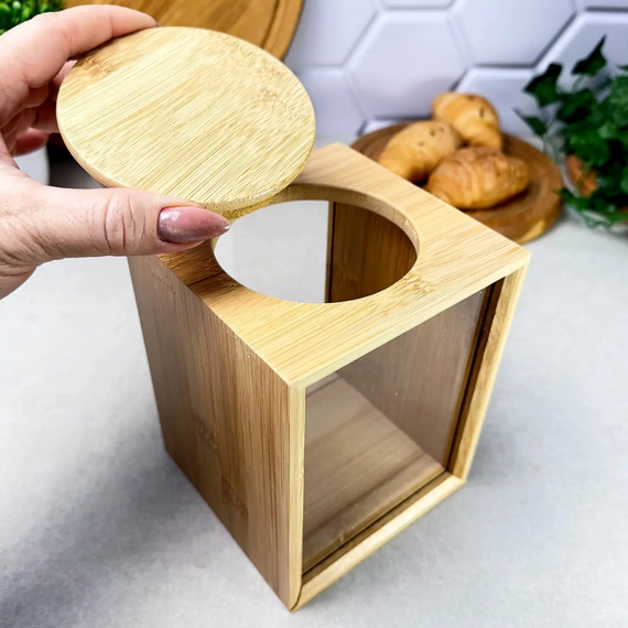 Банка бамбукова Bamboo M GK-5876 для зберігання сипучих продуктів зі скляними стінками 2 л Прозорий | Зображення 5