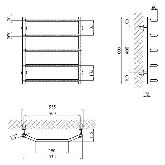 Сушарка для рушників водяна Kroner KRP Diva WT600x500-5 (CV036303) | Зображення 4