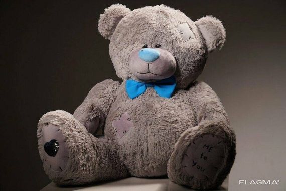 Мишка плюшевый с латками Yarokuz Me To You 100 см Серый | Зображення 5