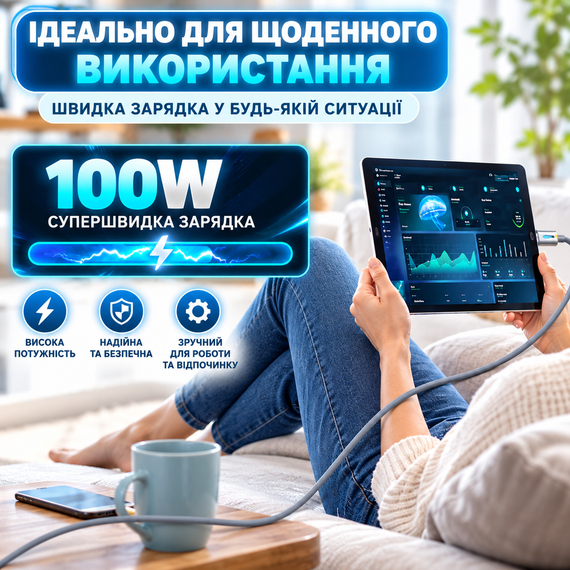 Кабель зарядний 4 в 1 універсальний 2 м сірий для швидкого заряджання та передачі даних із захистом від перегріву | Зображення 6