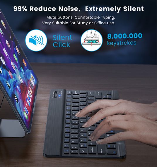 Беспроводная Bluetooth-клавиатура, перезаряжаемая мини-клавиатура для ноутбука, ПК, iPad, планшета и других | Зображення 3