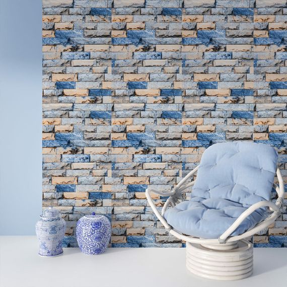 Самоклеючі шпалери 2800х500х1,5мм Синьо-жовта катиринославська цегла (D) SW-00001785 | Зображення 5