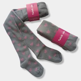 Колготи махрові для дівчинки з принтом сердечки TwinSocks сірий 86-92