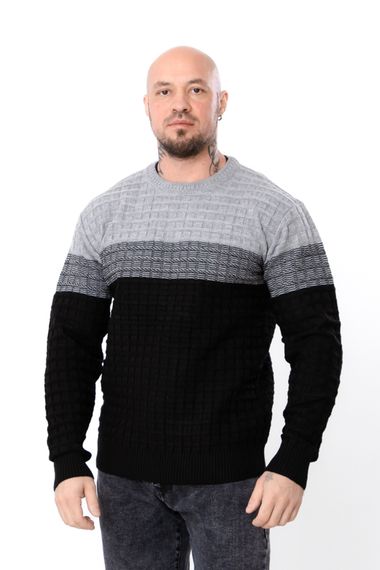 Утеплений чоловічий джемпер (плюс сайз) у смужку приталений Носи своє 4XL Чорний (p-18077-213486) | Зображення 1