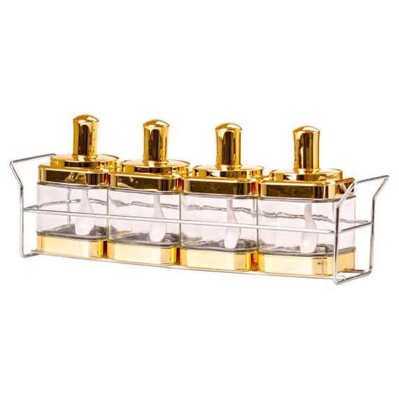 Банки для сипучих продуктів набір з 4 шт скляні на металевій підставці, золото | Зображення 1