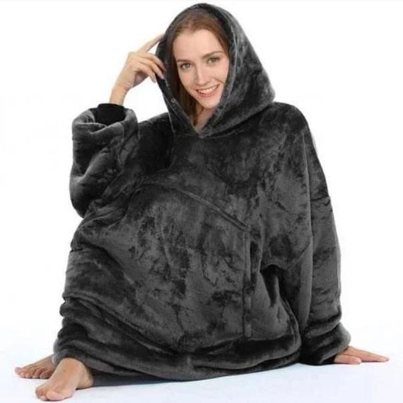 Толстовка  плед с капюшоном и рукавами Huggle Hoodie оверсайз,худи с большим карманом для рук ,цвет: черный | Зображення 3