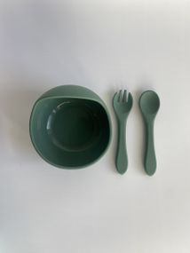 Глибока тарілка силіконова на присосці з приборами Смарагд