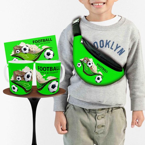 Набор: детская сумка-бананка+кружка Футбол 32х15см,бананка для мальчика футболиста через плечо (00995)