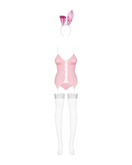 Еротичний костюм зайчика Obsessive Bunny suit 4 pcs costume pink L/XL, рожевий, топ з підв’язками | Зображення 4