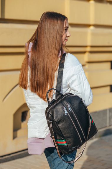 Жіночий чорний міський рюкзак з натуральної шкіри Tiding Bag - 24994 | Зображення 7