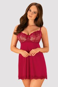 Пеньюар Obsessive Rosalyne babydoll Бордовий S/M