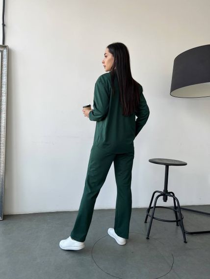 Женский костюм тройка рубашка+футболка+брюки трикотажный NB23007 размер 54/56 цвет бутылка | Зображення 1