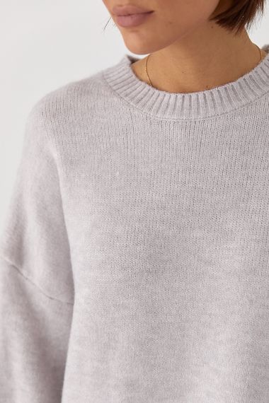 В’язаний однотонний джемпер вільного фасону - лавандовий цвет, ONE SIZE (є розміри) | Зображення 3