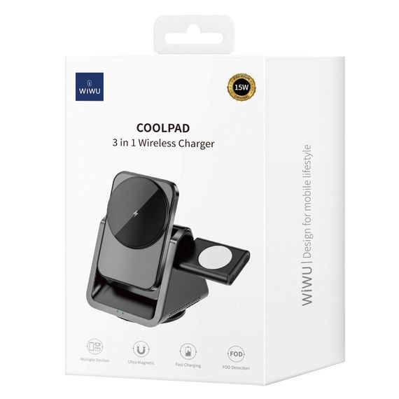 БЗП WIWU Wi-W018 3 in 1 wireless charger Grey | Зображення 1