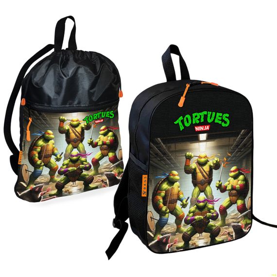 Школьный рюкзак детский Черепашки-ниндзя + Сумка для обуви спортивной формы рюкзак-мешок  для мальчика (01780)