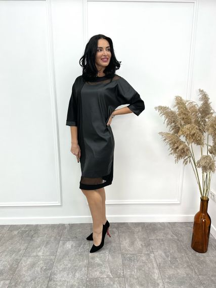 Женское стильное нарядное платье комбинированное с экокожей GF8978 размер 42/44 цвет черный | Зображення 5