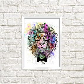 Постер в рамці Лев в окулярах 30x42 см, A3 (WMT3_ART040_WH)