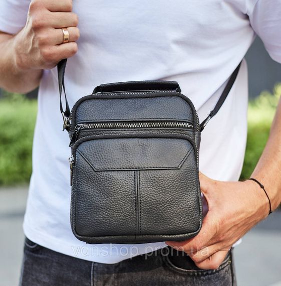Мужская черная сумка-барсетка 18x22x8, мессендежр из натуральной кожи Tiding Bag M2237A черный | Зображення 7
