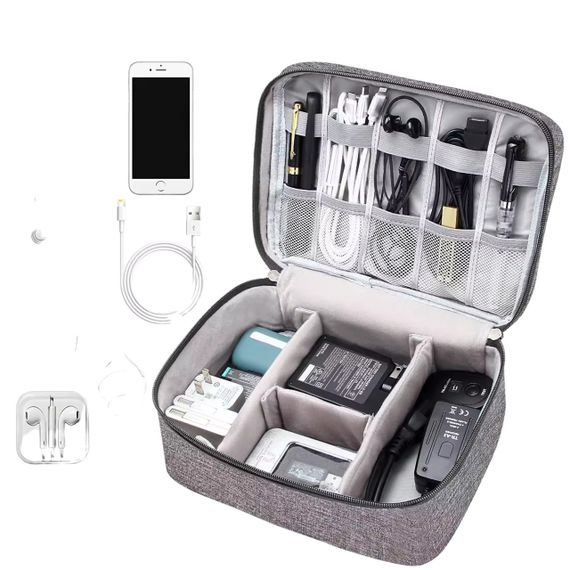 Сумка-органайзер для проводов, зарядок и аксессуаров серая LoveYouHome | Зображення 1