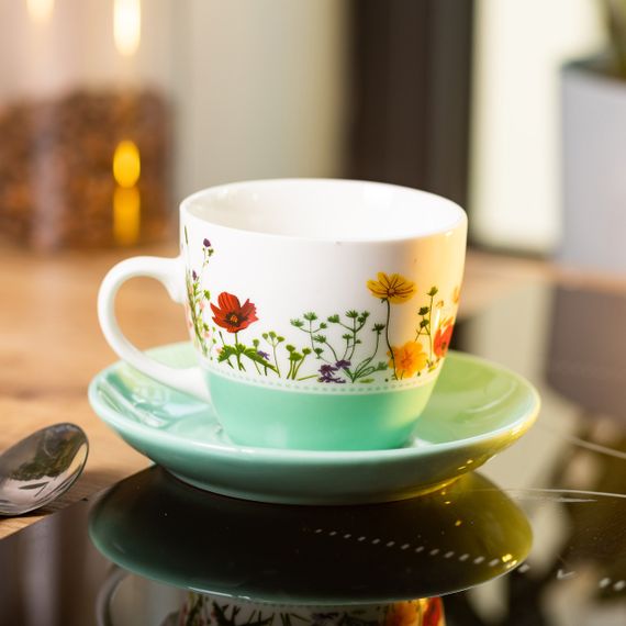 Фарфоровая чашка с блюдцем 250 мл с цветами Зеленая RX-N24723GR | Зображення 2