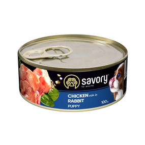 Вологий корм консерва Savory Puppy Chicken & Rabbit для цуценят усіх порід, курка та кролик, 100г