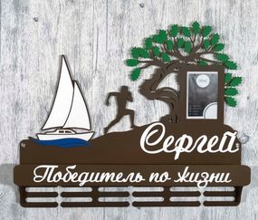 Медальниця біг, легка атлетика іменна з поличкою, дерев'яна, тримач для медалей, медальниці