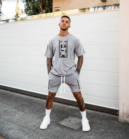 Мужской летний спортивный костюм шорты и футболка IS518 цвет серый размер 46/48