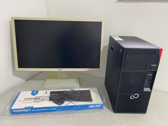 Комплект ПК: комп'ютер Fujitsu Esprimo P558 E85 Tower / Intel Core i3-8100 (4 ядра по 3.6 GHz) / 8 GB DDR4 / 240 GB SSD + 500 GB HDD / Intel UHD Graphics 630 + Монітор Б-клас Acer B246HL / 24" (1920x1080) TN + Клавіатура, мишка, кабелі б/в | Зображення 1