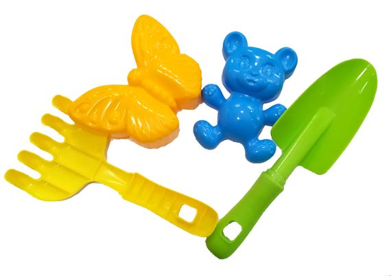 Дитячий пісочний набір 1128 ColorPlast "Ромашка" №4 лопата, граблі, дві великі пасочки, в сітці (4820173521128) Вид 3