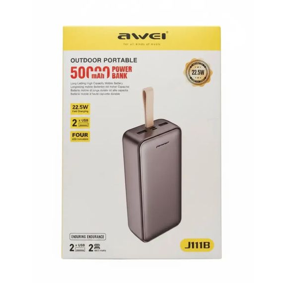 Мобільний акумулятор (Power Bank) AWEI J111B / Повербанк 50000 mAh 22.5W | Зображення 4
